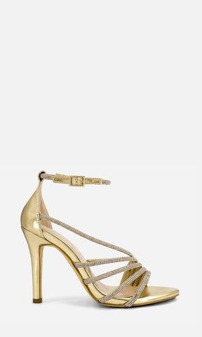 ADARA ZAPATILLAS DE AGUJA PARA VESTIDO LARGO CON PULSERA TOBILLERA Y CINCO STRAPS DELGADOS AL FRENTE