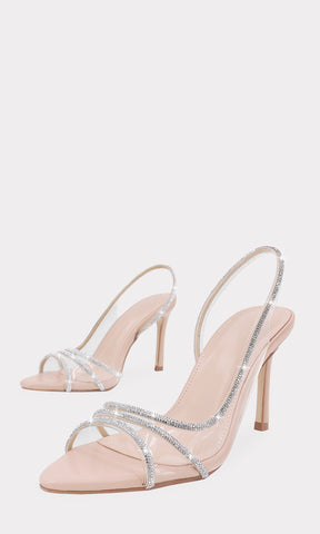 AIMEE TACONES NUDE ALTOS DE 9.5 CM HECHOS EN VINIPIEL CON BRILLOS EN STRAPS DE MICA TRANSPARENTES Y TERMINACION PUNTIAGUDA PARA MUJER FASHION