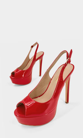 AMANDA TACONES ROJOS PUNTA REDONDA CON PLATAFORMA 4 CM Y HEBILLA EN STRAP TALONERO CONFECCIONADAS EN CHAROL 