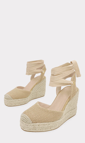 AMELIE ALPARGATAS NUDE CON PLATAFORMA DE 3 CM DE PUNTA ALMENDRADA HECHAS EN YUTE SINTETICO Y LACE-UP TEXTIL PARA USAR EN PRIMAVERA-VERANO