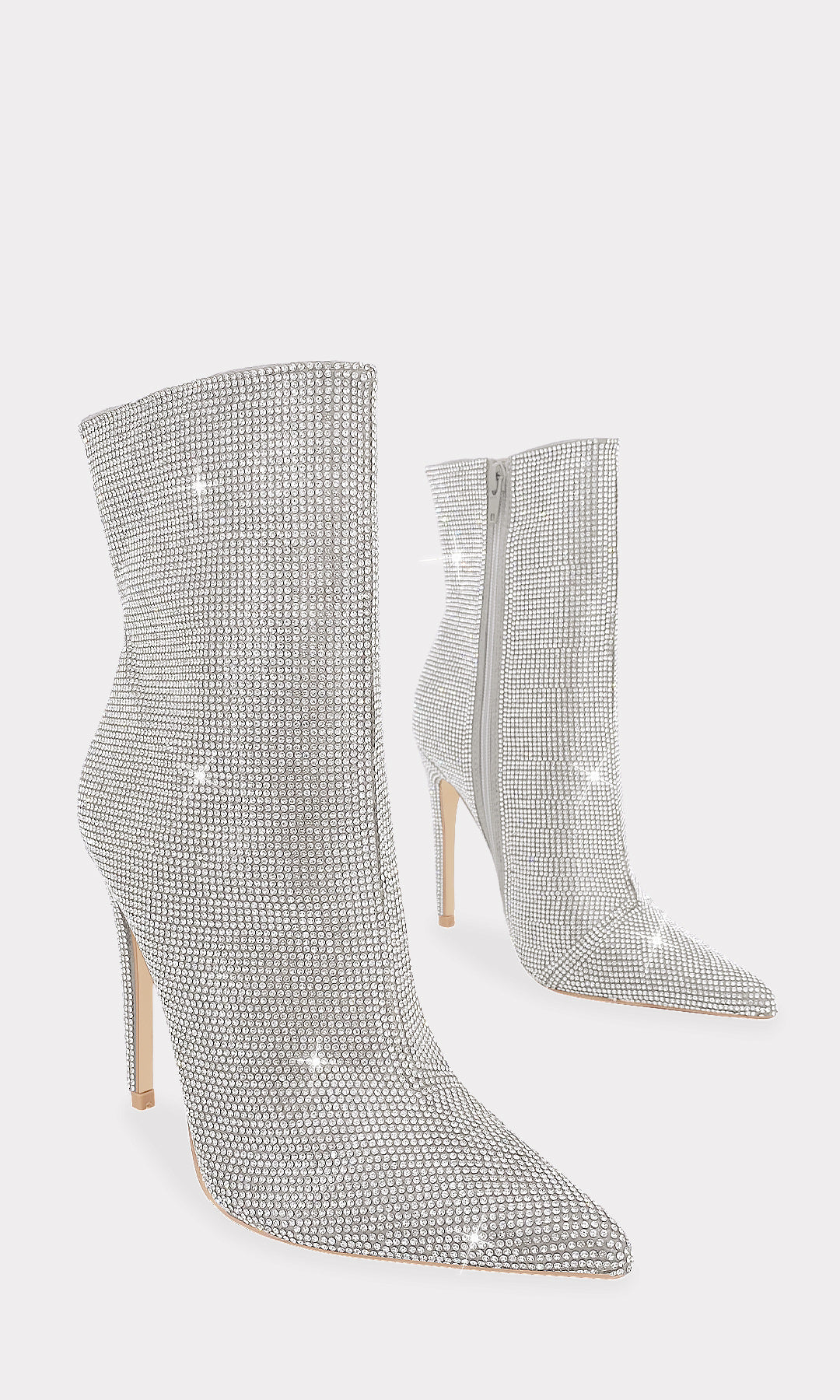 ARIELLE BOTINES PLATEADOS DE BRILLOS CON TERMINACION PUNTIAGUDA Y TACON DELGADO DE 11.5 CM PARA MUJER CON CIERRE AL COSTADO