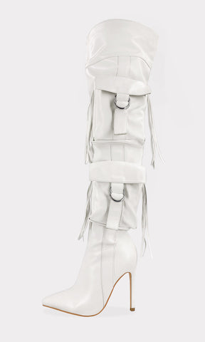 ARMY BOTAS OVER THE KNEE EN TENDENCIA DE TERMINACION POINTY CON DOS BOLSOS Y CIERRE AL COSTADO DE TACON ALTO PARA MUJER