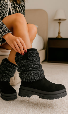 ASPEN LOOK INVERNAL EN TENDENCIA COMBINANDO SACO CON ESTAMPADO TWEED Y VESTIDO NEGRO CORTO PARA USAR EN SALIDAS CASUALES 