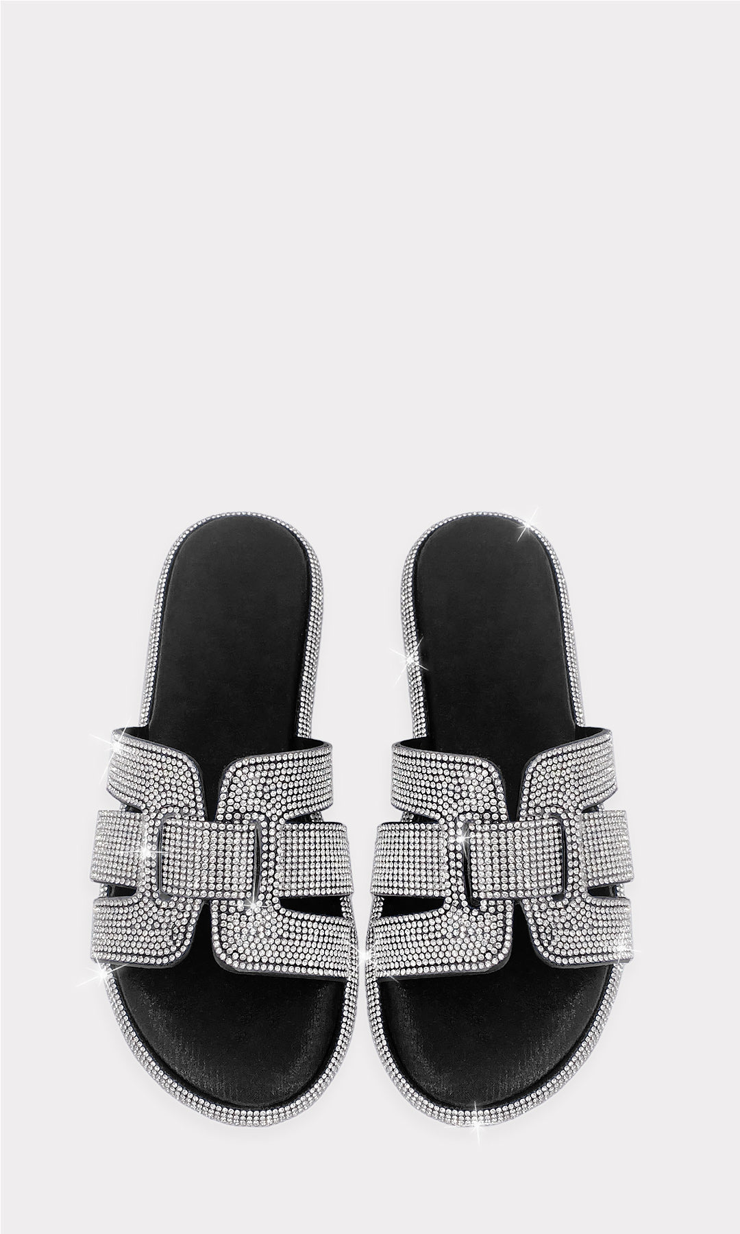 ATLANTA CHANCLAS PARA USAR EN LA PLAYA TIPO HERMES CUBIERTAS DE BRILLOS Y STRAP ANCHO AL FRENTE CON SUELA PLANA