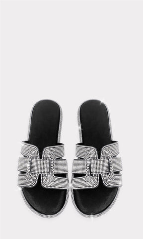 ATLANTA CHANCLAS PARA USAR EN LA PLAYA TIPO HERMES CUBIERTAS DE BRILLOS Y STRAP ANCHO AL FRENTE CON SUELA PLANA