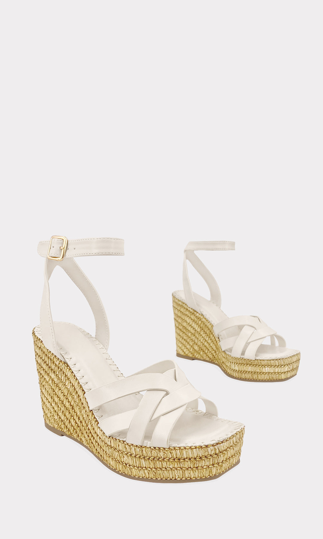 AVELINE ALPARGATAS BLANCO MARFIL CON PLATAFORMA DE 3 CM HECHAS EN VINIPIEL CON HEBILLA METALICA EN ANKLET STRAP Y PUNTA SEMI CUADRADA PARA MUJER 