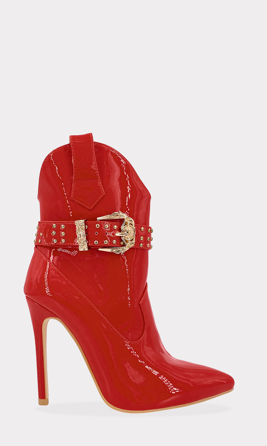 BANDIT CHICA COMBINA BOTINES VAQUEROS DE CHAROL ROJO CON FALDA DORADA Y BLUSA NEGRA DE MANGA LARGA  PARA LUCIR EN TENDENCIA
