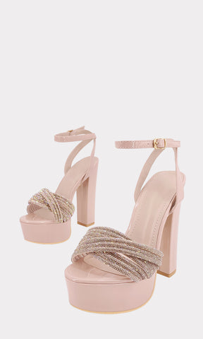 BEXIE ZAPATILLAS NUDE DE PLATAFORMA DE 3.5 CM CON HEBILLA METALICA EN PULSERA TOBILLERA HECHAS EN CHAROL Y PUNTA ALMENDRADA PARA MUJER FASHION