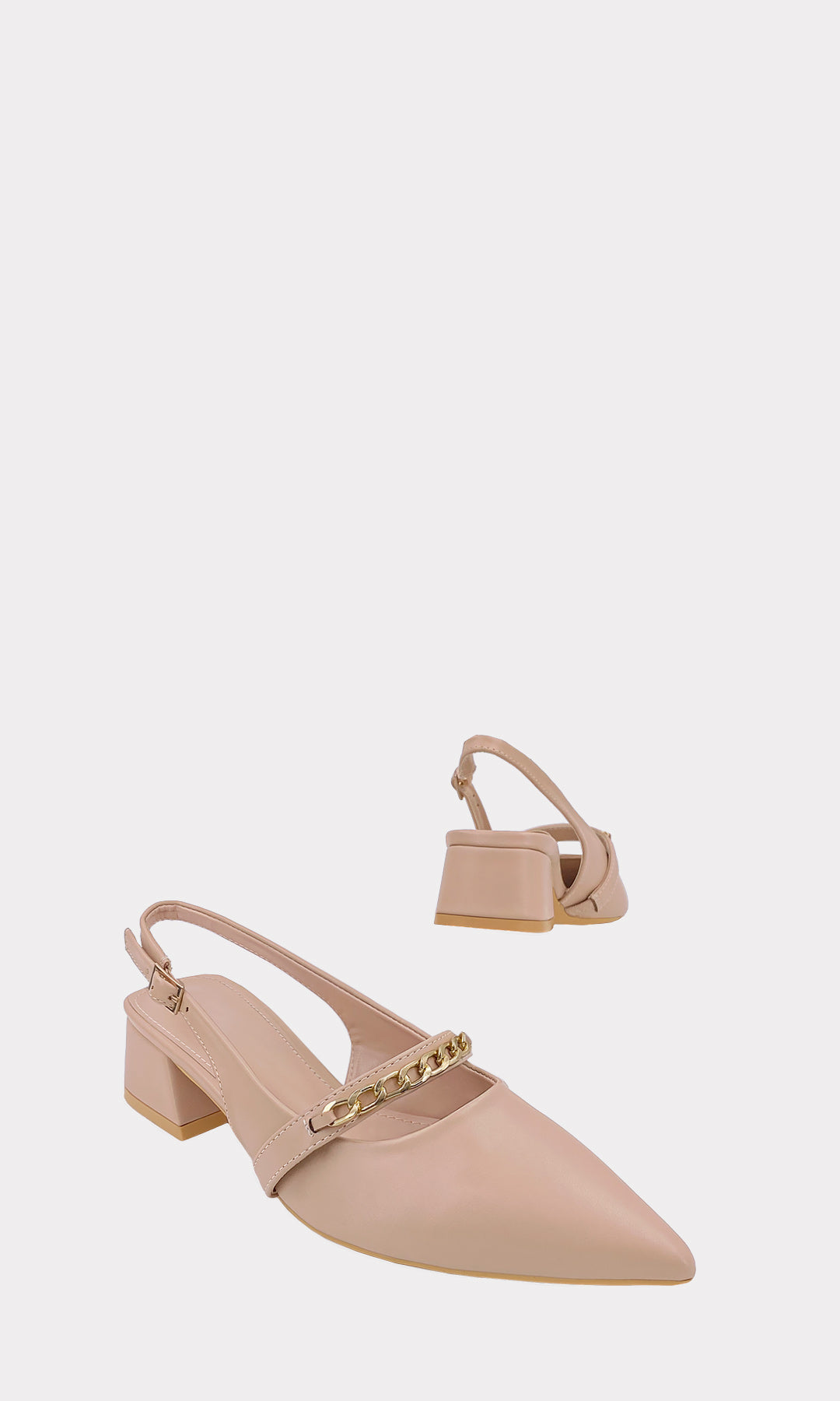 BLAIR ZAPATOS DE TACON NUDE CON TERMINAION PUNTIAGUDA CONFECCIONADOS EN VINIPIEL DESTALONADOS Y HEBILLAS PEQUEÑAS EN CINTA TALONERA PARA DAMA