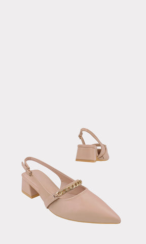BLAIR ZAPATOS DE TACON NUDE CON TERMINAION PUNTIAGUDA CONFECCIONADOS EN VINIPIEL DESTALONADOS Y HEBILLAS PEQUEÑAS EN CINTA TALONERA PARA DAMA
