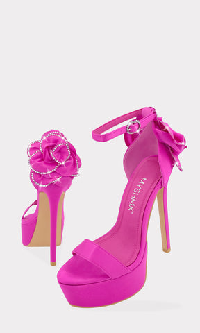 BLOSSOM ZAPATILLAS DE PLATAFORMA CON MAXI FLOR EN EL TALON Y HEBILLA DE BRILLOS EN ANKLE STRAP 