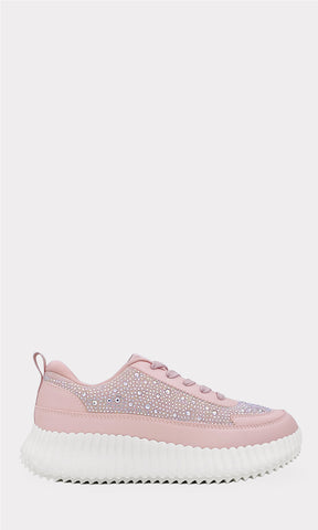 BRIGITTE SNEAKERS DE PUNTA ALMENDRADA CON SUELA DENTADA Y BRILLOS AL FRENTE PARA LLEVAR A LA UNIVERSIDAD 