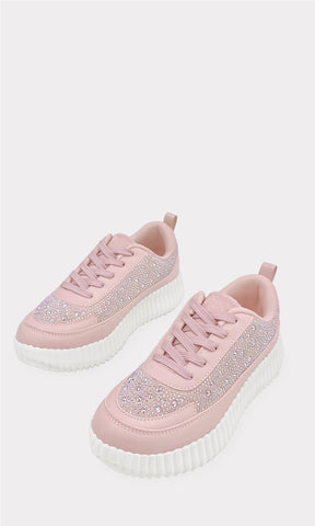 BRIGITTE TENIS ROSAS DE PUNTA AL MENDRADA CONFECCIONADAS EN VINIPIEL CON BRILLOS A LOS COSTADOS Y SUELA DENTADA DE MUJER FASHION 