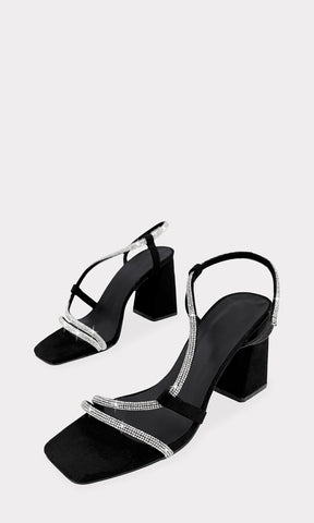 BRILLIANT ZAPATILLAS NEGRAS DE FIESTA CON STRAP DE BRILLOS AL FRENTE Y TACON BAJO DE 8.5 CM CONFECCIONADAS EN PARA DAMA