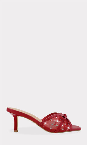 CAMELIA ZAPATILLAS MULES DE PUNTA CUADRADA CON TALON DESCUBIERTO Y MOÑO EN CORREA ANCHA ARRIBA DE LOS DEDOS PARA DAMA
