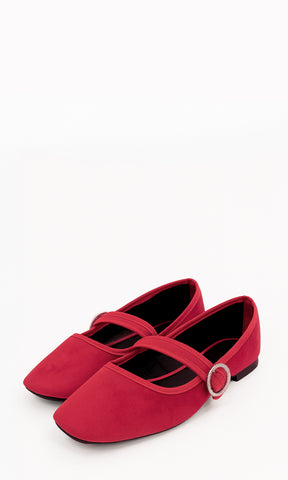 CHAI ZAPATILLA ROJA MARY JANE VELVET PARA MUJER DISEÑO DE PUNTA CUADRADA Y HEBILLA ELEGANTE TACÓN 1 CM