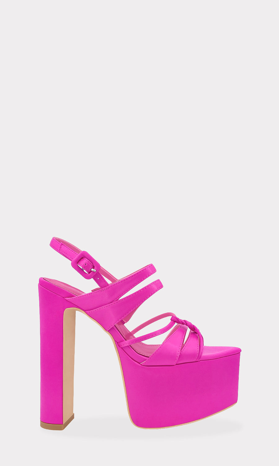 CIRCUS HEELS DE PLATAFORMA POINTY DE SATIN ROSA CON VARIOS STRAPS AL FRENTE PARA LUCIR CON VESTIDOS DE ESCOTE EN PIERNA 