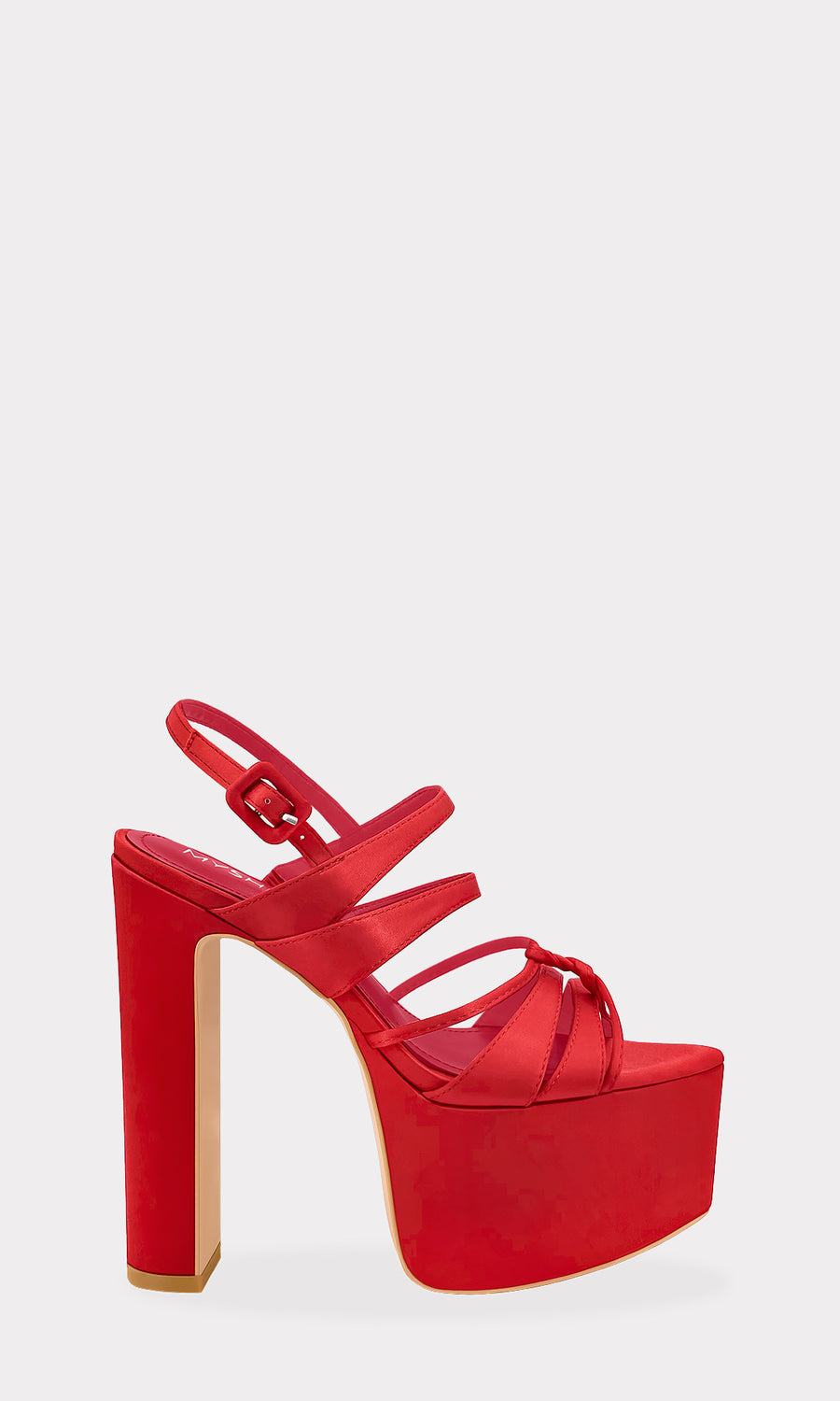 CIRCUS ZAPATILLAS DE SATIN ROJO CON PLATAFORMA POINTY Y TACON ANCHO PARA USAR CON VESTIDOS AJUSTADOS 