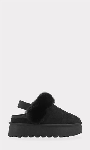 CLAIRE ZAPATOS DE MODA TIPO SLIPPERS DE PLATAFORMA CON PUNTA REDONDA Y DETALLE DE CINTA GRUESA EN TALON PARA USAR EN INVIERNO