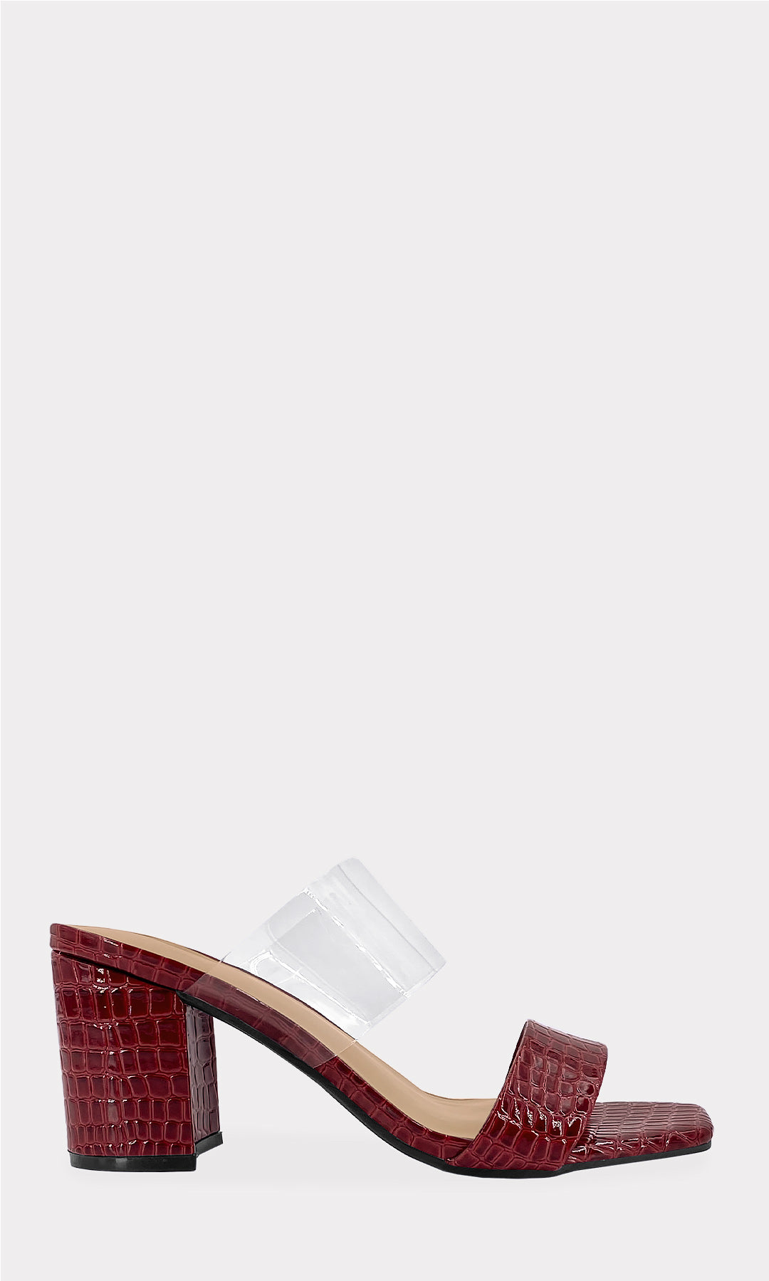 CLEO ZAPATILLAS MULES DE PUNTA CUADRADA ABIERTA PARA MUJER CON STRAP TRANSPARENTE EN EMPEINE Y TACON GRUESO