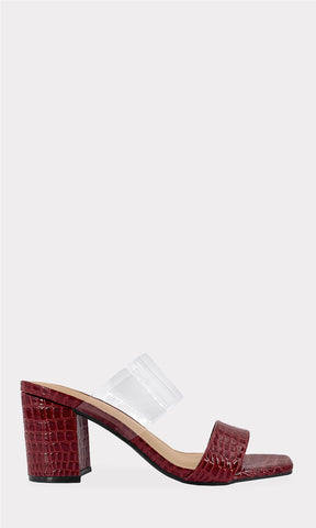 CLEO ZAPATILLAS MULES DE PUNTA CUADRADA ABIERTA PARA MUJER CON STRAP TRANSPARENTE EN EMPEINE Y TACON GRUESO