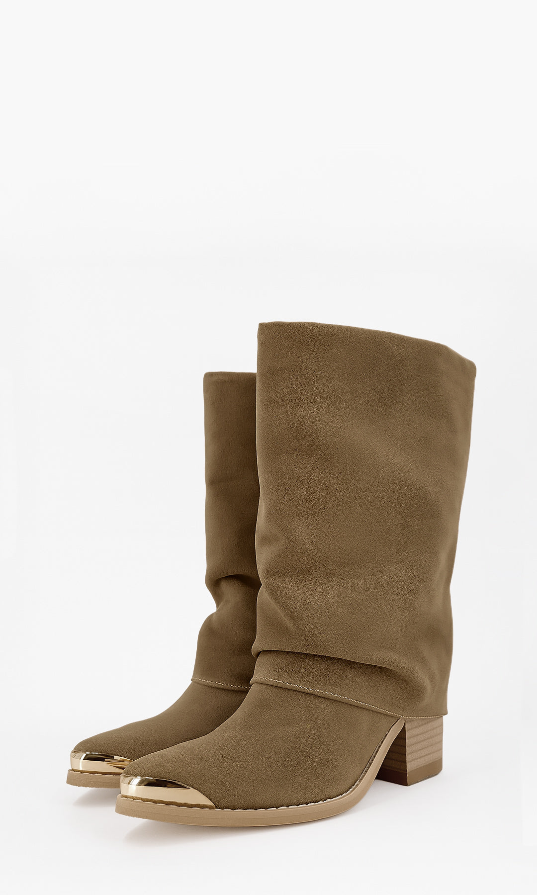 COACHELLA BOTAS CAMEL FEMENINAS DE GAMUZA TACÓN 7 CM PUNTA METALIZADA DISEÑO RELAJADO TIPO VAQUERA