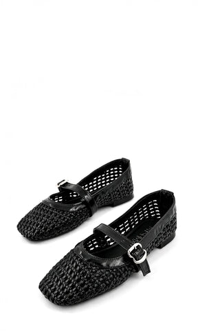 COCO ZAPATO TRENZADO COLOR NEGRO ESTILO MARY JANE PUNTA CUADRADA AJUSTE CON HEBILLA PROPUESTA PRÁCTICA PARA MUJER Y LOOKS URBANOS