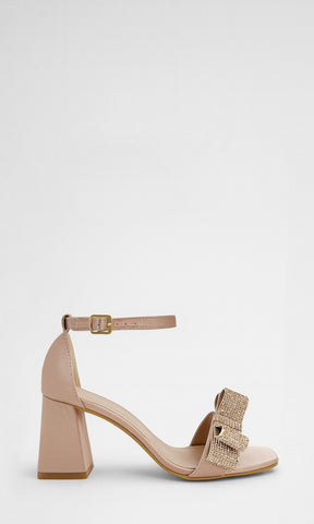 COQUETTE ZAPATILLAS CON HEBILLA EN PULSERA Y MOÑO AL FRENTE DE PUNTA CUADRADA CON TACON GRUESO PARA DAMA