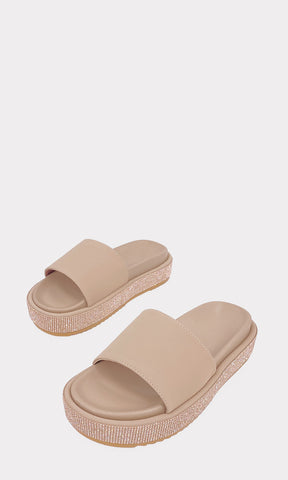 DALILA SANDALIAS NUDE CON DISEÑO DE METER CONFECCIONADAS EN NUBOCK CON PLATAFORMA DE BRILLOS DE 4.5 CM Y SUELA DENTADA PARA USAR EN PRIMAVERA  