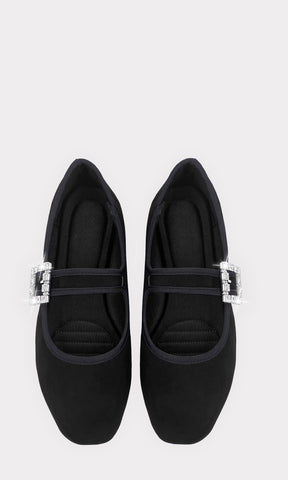 DAPHNE FLATS DE PUNTA SEMI CUADRADA CON HEBILLA DE BRILLO XL EN CINTA ARRIBA DEL EMPEINE AJUSTABLE PARA USAR EN VERANO