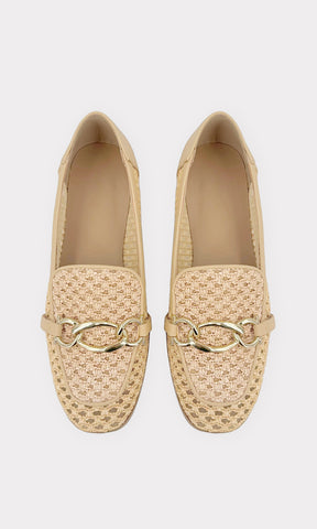 DASHIA ZAPATOS MOCASINES SLIP ON PARA MUJER DE PUNTA REDONDA CON CADENA AL FRENTE Y TACON BAJO 