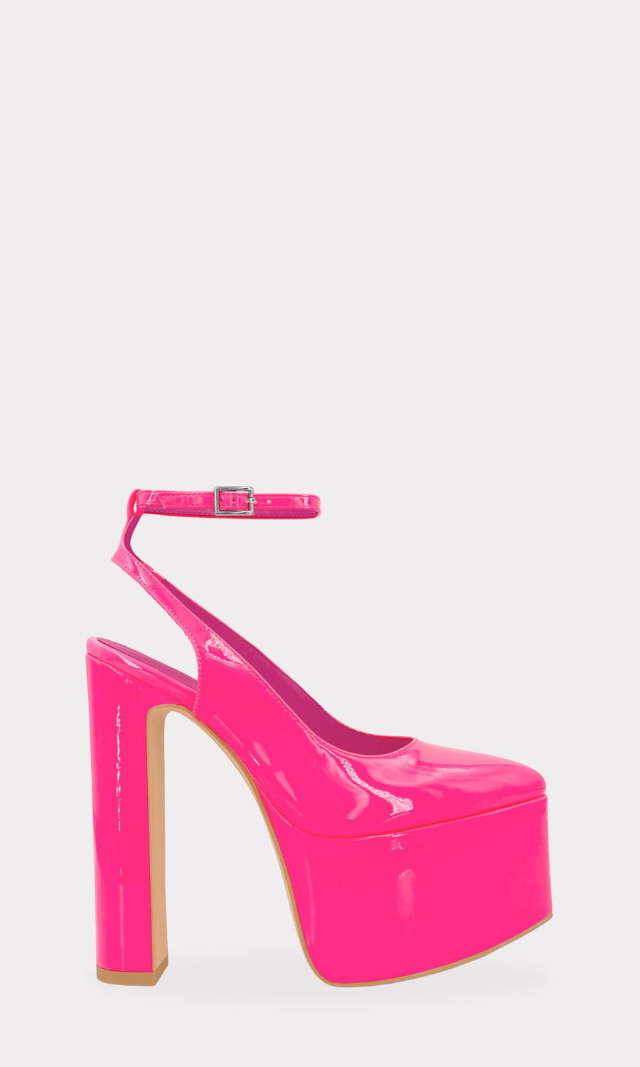 DESIRE ZAPATILLAS DE CHAROL ROSA NEON CON PLATAFORMA POINTY Y ANKLE STRAP PARA COMBINAR CON SKINNY JEANS EN CITAS CON AMIGAS