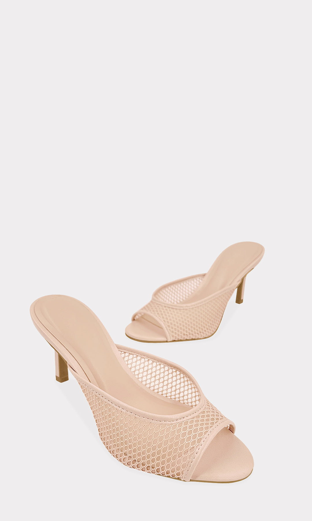 DESTINY ZAPATILLAS NUDE DE MESH CON RED EN STRAP ARRIBA DE LOS DEDOS Y CUERO SINTETICO EN TACON DELGADO DE AGUJA PARA MUJER