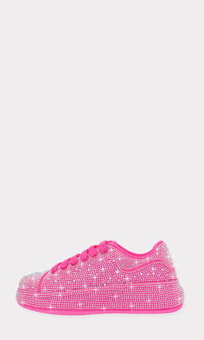 DOLLY SNEAKERS ROSA NEON FORRADOS CON BRILLOS IRIDISCENTES Y PLATAFORMA REDONDA DE 4 CM PARA MUJER
