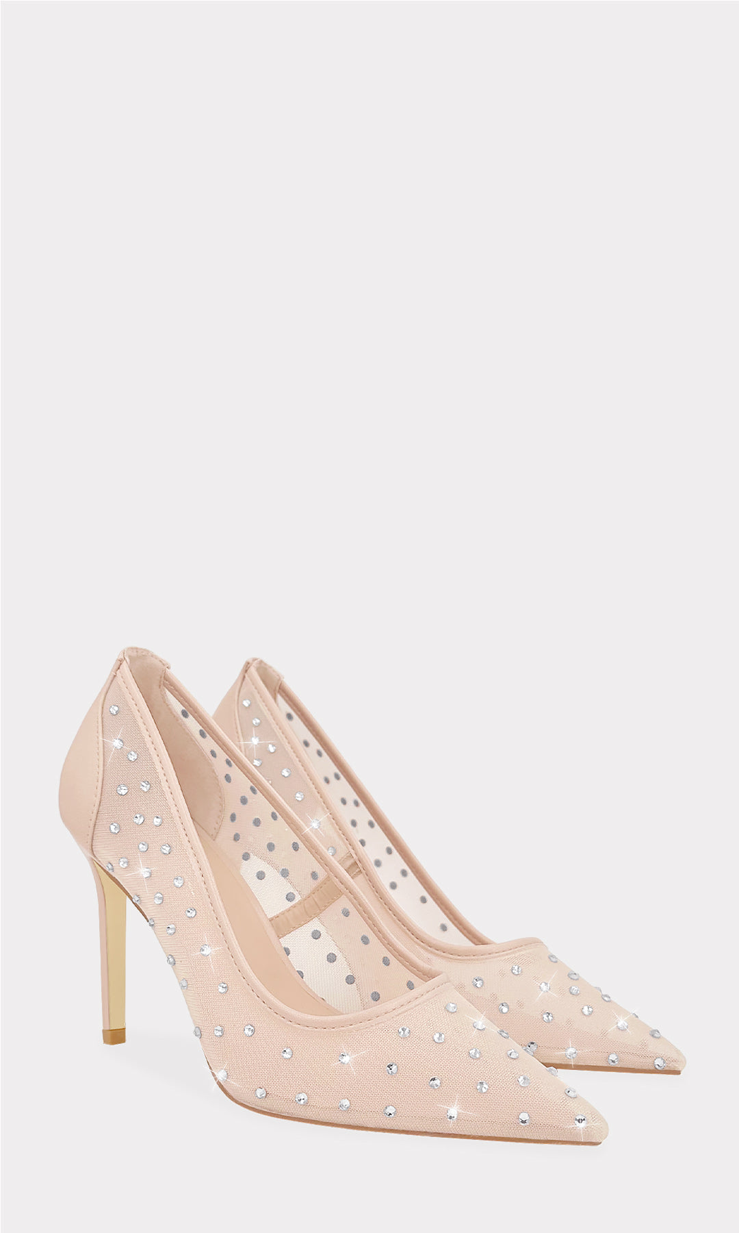 ELEANOR ZAPATILLAS CERRADAS COLOR NUDE CON ACABADO DE MESH Y CUERO SINTETICO EN TACON DE AGUJA CON BRILLOS PLATEADOS ALREDEDOR PARA CHICA