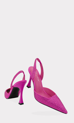 ELEGANT HEELS DE SATIN COLOR ROSA CON BRILLOS DEL MISMO COLOR Y TALON DESCUBIERTO