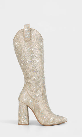 ELOISE BOTA LARGA ABAJO DE LA RODILLA CON SUELA PLATA DE TACON CUADRADO CON CIERRE AL COSTADO AJUSTABLE Y TERMINACION POINTY 