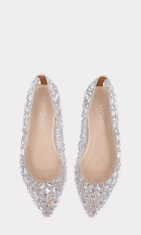 EMERALD BALLERINAS CERRADAS DE PISO CON TERMINACION PUNTIAGUDA DE PEDRERIA XL AL FRENTE Y DISEÑO DE METER PARA MUJER FASHION