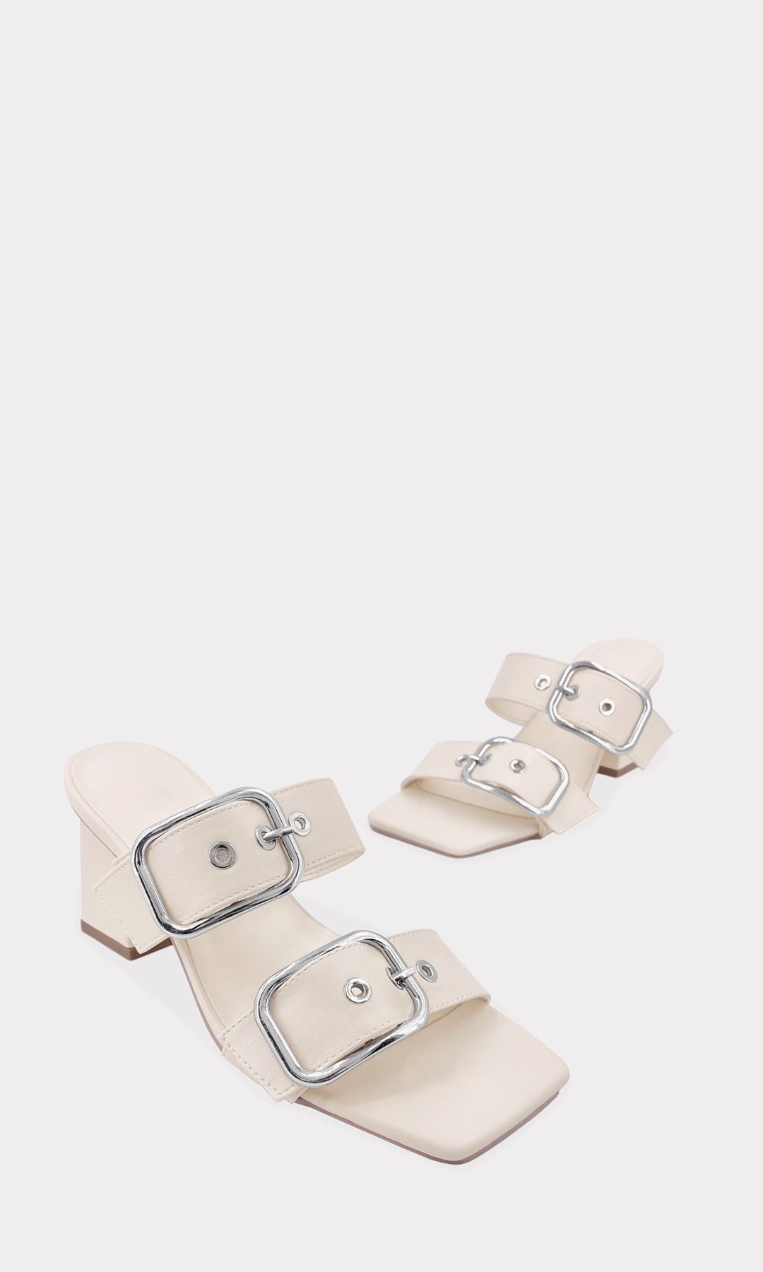 EMERY ZAPATILLAS DESTALONADAS BLANCO MARFIL CON PUNTA CUADRADA HECHAS EN VINIPIEL TEXTURIZADO CON TACON GRUESO DE 7 CM PARA MUJER 