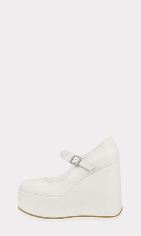 EMMERIT ZAPATOS MARY JANE DE PLATAFORMA CONFECCIONADOS EN CUERO SINTETICO BLANCO Y TACON DE 10.5 CM PARA MUJER FASHION