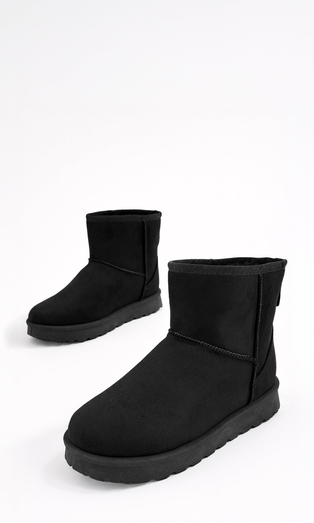 FREEZE BOTÍN NEGRO DE GAMUZA CON FORRO DE PELUCHE Y SUELA GRUESA 4.5 CM ESTILO INVERNAL CÓMODO PARA MUJER