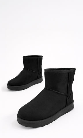 FREEZE BOTÍN NEGRO DE GAMUZA CON FORRO DE PELUCHE Y SUELA GRUESA 4.5 CM ESTILO INVERNAL CÓMODO PARA MUJER