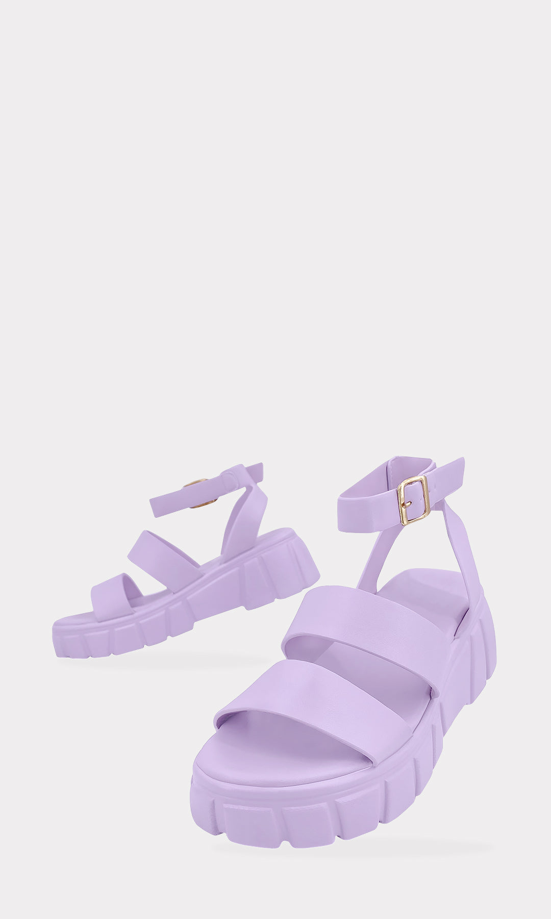 FRESH SANDALIAS MORADO LILA CON STRAPS DE CUERO SINTETICO Y HEBILLA DORADA EN PULSERA TOBILLERA AJUSTABLE CON PLATAFORMA DE 3 CM PARA DAMA