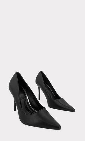 GEORGIA ZAPATILLAS NEGRAS CERRADAS DE SALON CON TERMINACION POINTY Y TACON DELGADO DE AGUJA PARA USAR EN LA OFICINA HECHAS EN CUERO SINTETICO