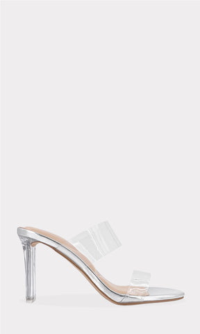 HALLIE SANDALIAS MULES DE PUNTA REDONDA CON TRANSPARENCIAS EN STRAPS AL FRENTE Y EN TACON DELGADO PARA MUJER