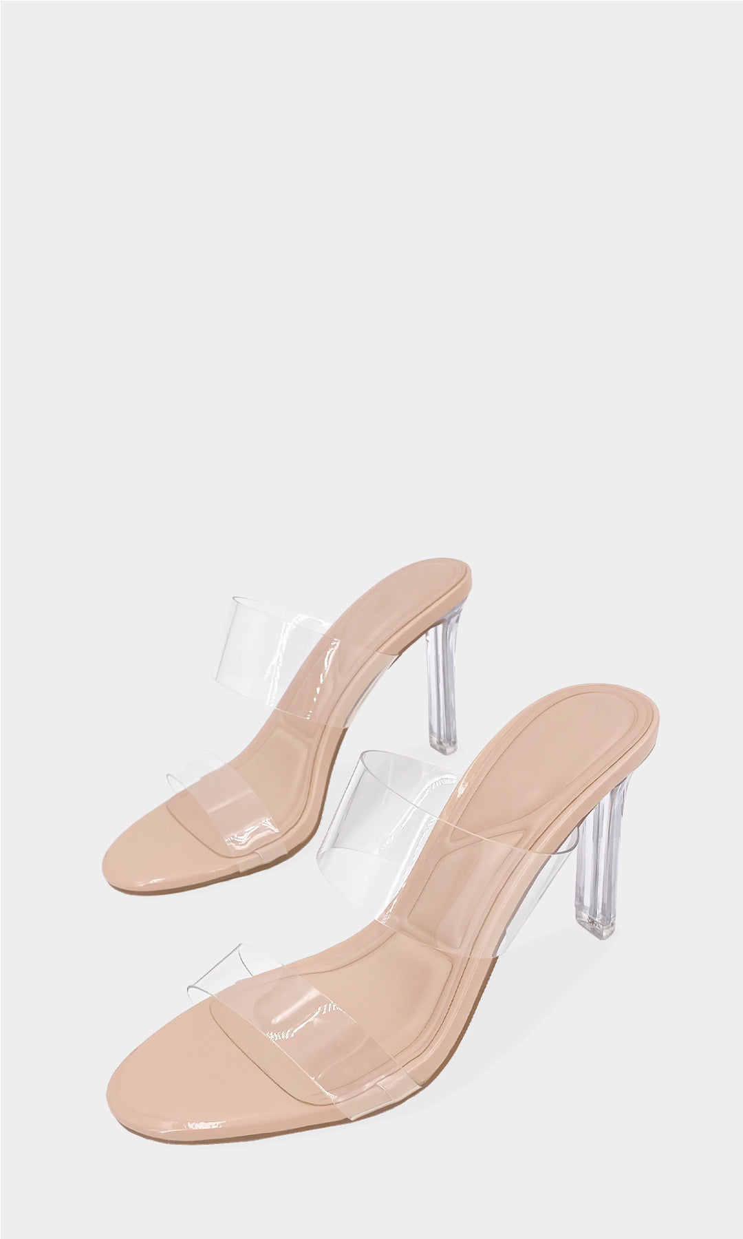 HALLIE ZAPATILLAS DE FIESTA PARA MUJER DE CHAROL COLOR NUDE CON MICA TRANSPARENTE EN STRAPS AL FRENTE Y EN TACON DELGADO DE 8.5 CM 