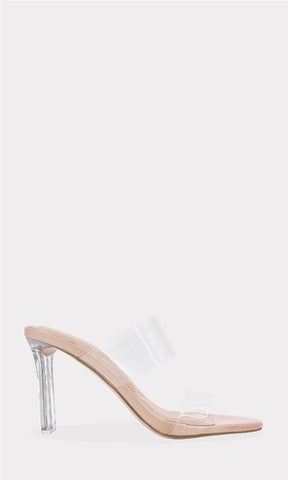 HALLIE ZAPATILLAS MULES ABIERTAS DE PUNTA ALMENDRADA CON STRAP TRANSPARENTE ARRIBA DE LOS DEDOS Y EN EMPEINE PARA CHICA