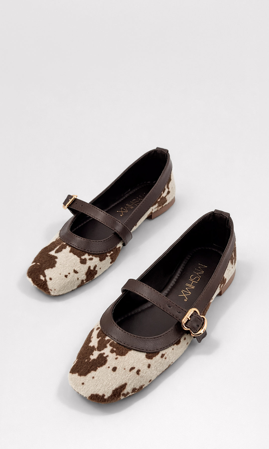 HAZEL BALERINA MARY JANE ESTAMPADO VACA PUNTA CUADRADA CORREA AJUSTABLE DISEÑO EN TENDENCIA PARA MUJER Y ESTILO CASUAL