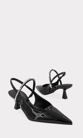 IRIS-ZAPATILLAS-NEGRAS-CHAROL-CINTA-BRILLOS-STRAP-FRENTE-CINTA-TALONERA-TACON-BAJO-USAR-SALON