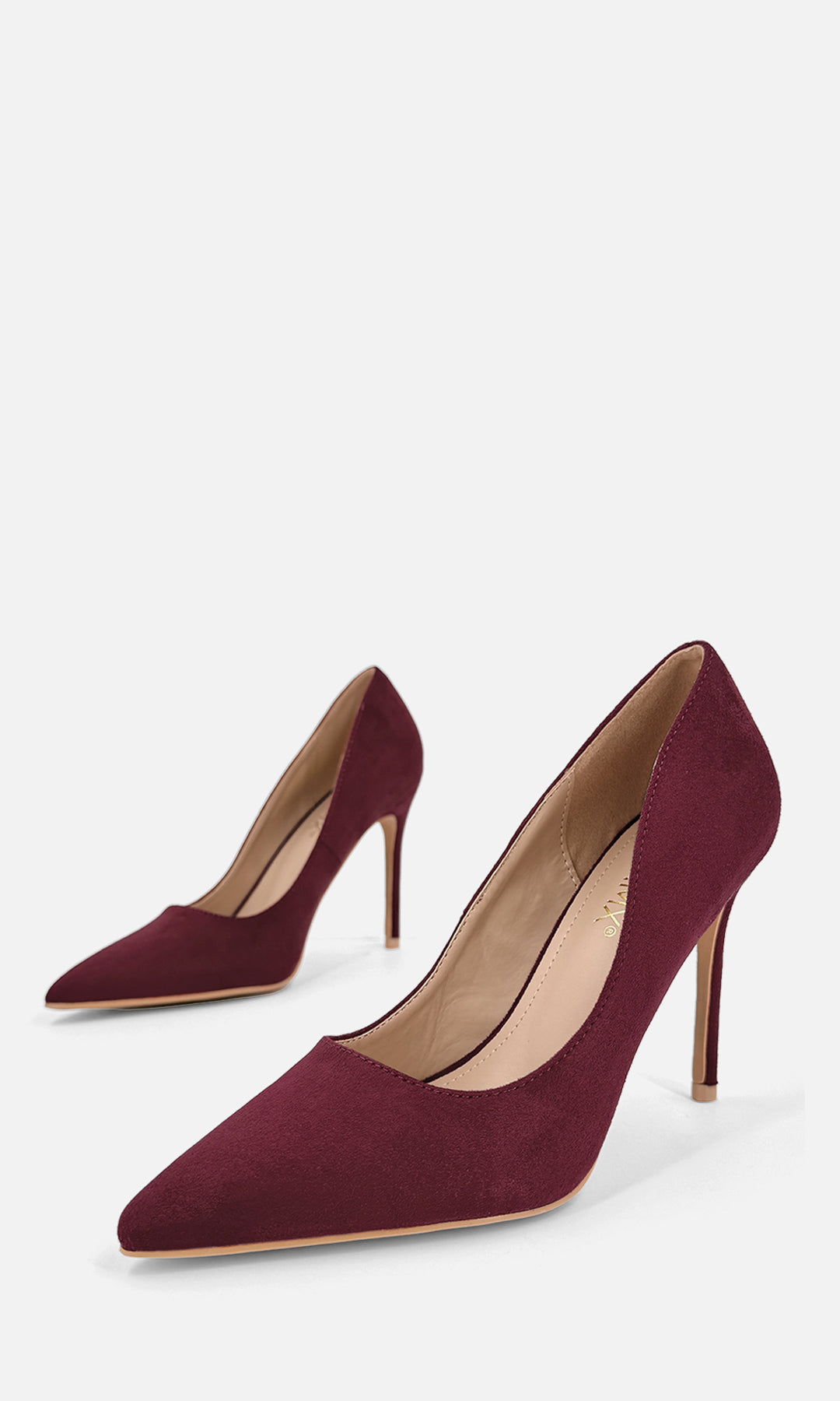 JACKIE TACONES DE AGUJA 10.5 CM COLOR ROJO VINO PARA MUJER PARA USAR EN LA OFICINA DE PUNTA CERRADA CON TERMINACION PUNTIAGUDA CONFECCIONADAS EN GAMUZA